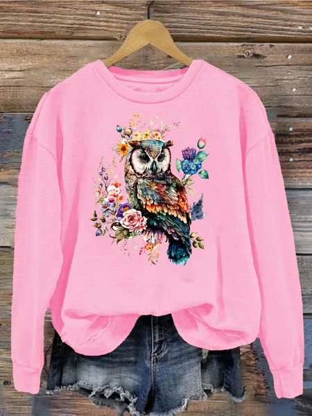 

Women's Crew Neck Bird Casual Spring/Fall Long Sleeve Sweatshirt, Pink, Sweatshirts & Hoodies