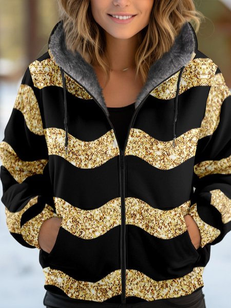 

Women's Geometric Thicken Loose Jacket, Black, Outerwear