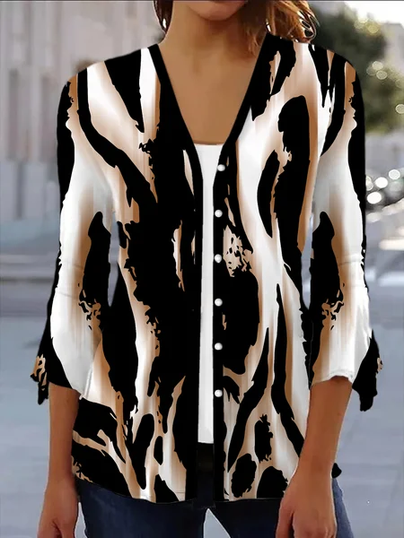 

Women's Spring/Fall Outerwear Casual Zebra Jersey Shawl Jacket, Black, Coats
