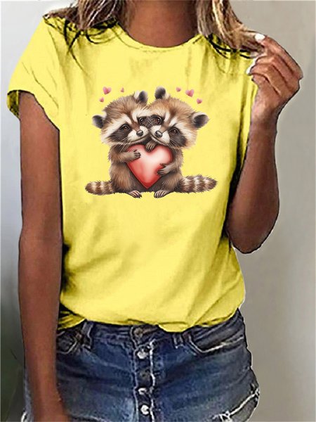 

Women's Short Sleeve Tee T-shirt Summer Cat Cotton-Blend Crew Neck Daily Going Out Casual Top, Yellow, T-Shirts