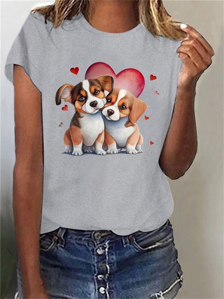 

Women's Short Sleeve Tee T-shirt Summer Dog Cotton-Blend Crew Neck Daily Going Out Casual Top, Gray, T-Shirts