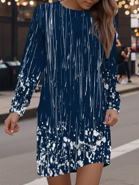 

Women's Long Sleeve Spring/Fall Geometric Dress Crew Neck Daily Going Out Casual Mini H-Line Hip Skirt, Blue, Dresses
