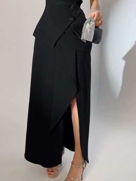 

Urban Irregular Craftsmanship Plain Maxi Skirt, Black, Skirts