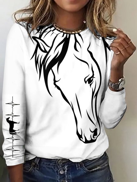 

Vintage Plaid Crew Neck Long Sleeve T-shirt, White, T-shirts