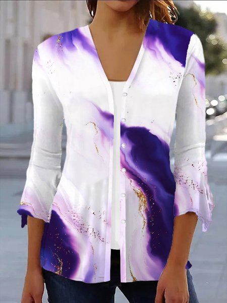 

Women's Spring/Fall Outerwear Casual Abstract Jersey Shawl Jacket, Purple, Coats