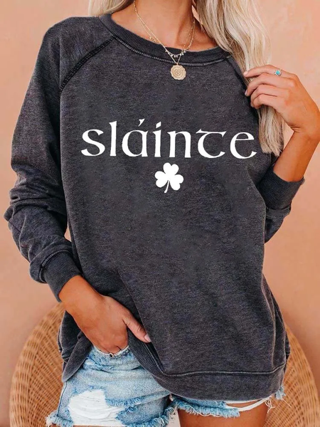 

Women's Slainte St. Patrick's Day Print Casual Sweatshirt, Gray, Hoodies&Sweatshirts