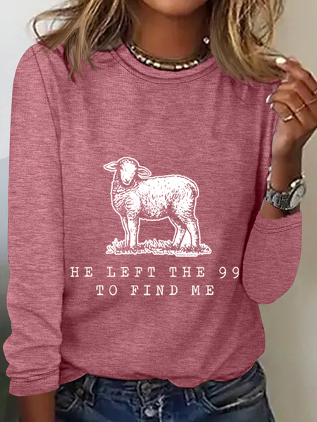 

Crew Neck Long Sleeve Text Letters Regular Medium Elasticity Loose Blouse For Women, Watermelon, Blouses