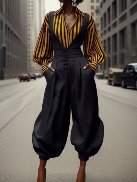 

Urban Deep V Neck Overall Bib Pants No Shirt, Black, Jumpsuits