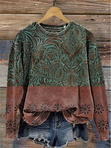 Western Style Print Casual Sweatshirt, As picture, Hoodies&Sweatshirts