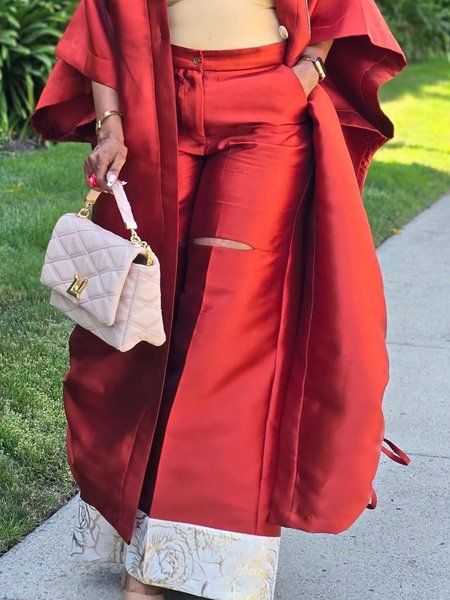 

Casual Color Block Wide Leg Pants, Red, Pants