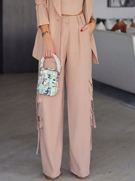 

Urban Plain Wide Leg Cargo Pants, Apricot, Pants