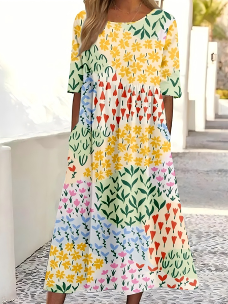 

Women's 3D Printing Half Sleeve Summer Dress Crew Neck Daily Vintage Maxi Shirt Dress A-Line Dress, As picture, Dresses