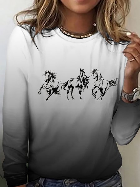 Gradient horse print long sleeved T-shirt, White, Long sleeves