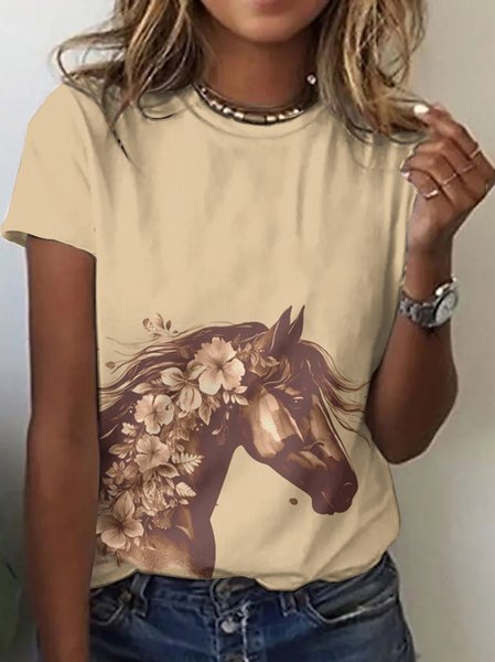 

Vintage Animal Crew Neck Short Sleeve T-shirt, Khaki, T-shirts