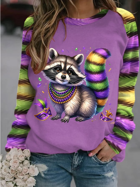 

Women's Crew Neck Cat Casual Spring/Fall Long Sleeve Sweatshirt, Purple, Sweatshirts & Hoodies