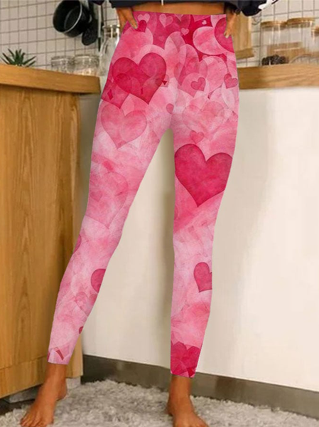 

Women's Valentine Day High Waist Cute Heart Print Stretch Legging, Pink, Leggings