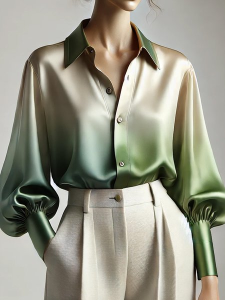 

Urban Ombre Printing Shirt Collar Balloon Sleeve Shirt, As picture, Blouses and Shirts