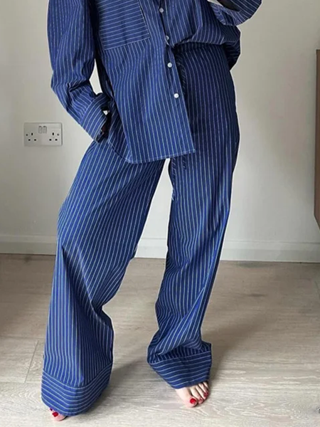 

Casual Striped Fashion Pants, Blue, Pants