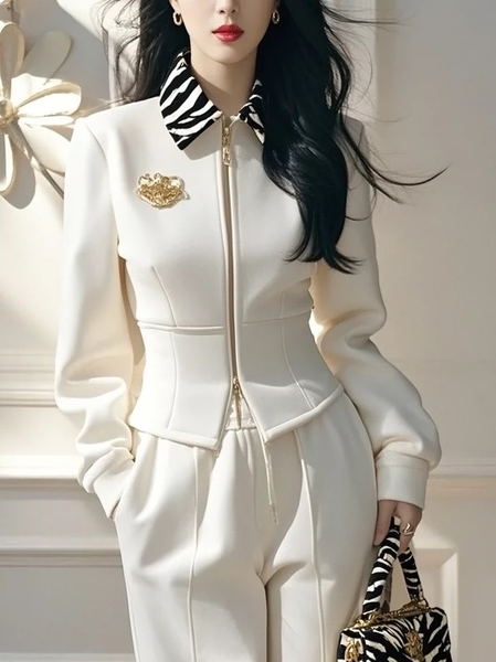 

Urban Zipper Zebra Shirt Collar Jacket, White, Jackets