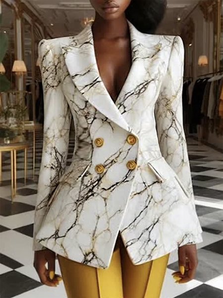 

Casual Random Print Lapel Collar Blazer, As picture, Blazers