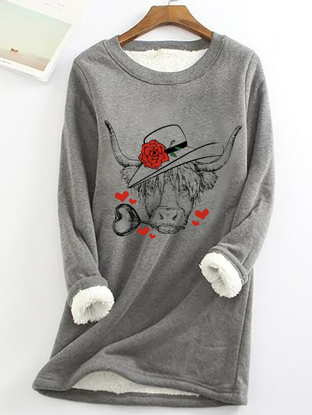 

Highland Cow Valentines Day Casual Fluff Fleece Fabric Sweatshirt, Gray, Hoodies&Sweatshirts