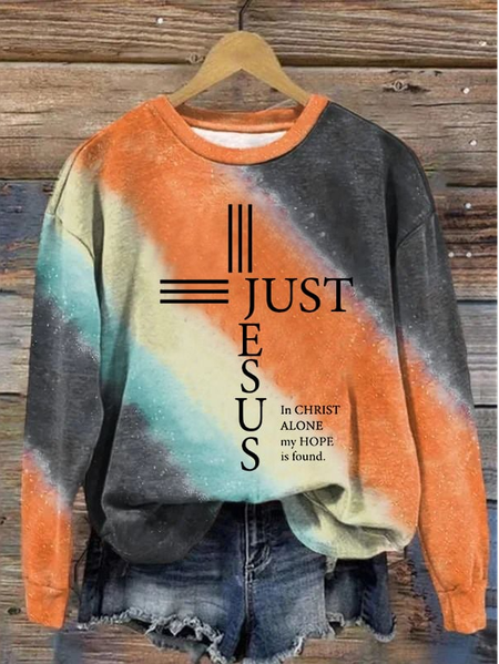 Women's Crew Neck Ombre Casual Spring/Fall Long Sleeve Sweatshirt, Orange, Sweatshirts & Hoodies