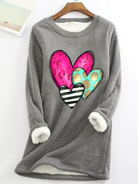 

Valentines Day Casual Fluff Fleece Fabric Sweatshirt, Gray, Hoodies&Sweatshirts