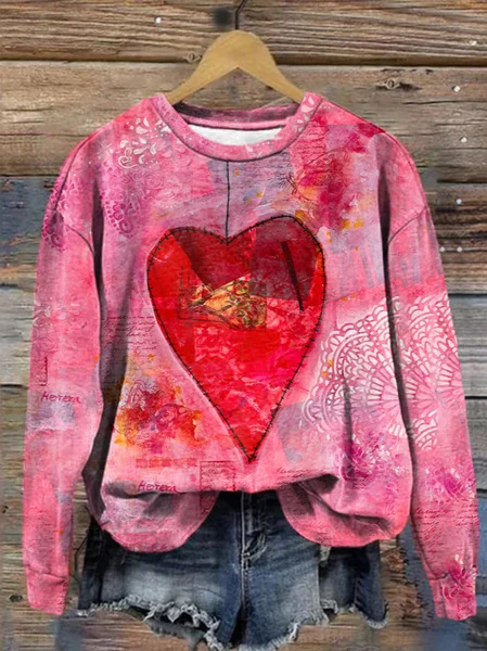 

Women's Valentine's Day Love Heart Print Graphic Long Sleeve Crew Neck Sweatshirt, Red, Sweatshirts & Hoodies