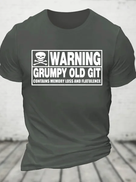 Warning Grumpy Old Git Cotton T-Shirt, Deep gray, T-shirts