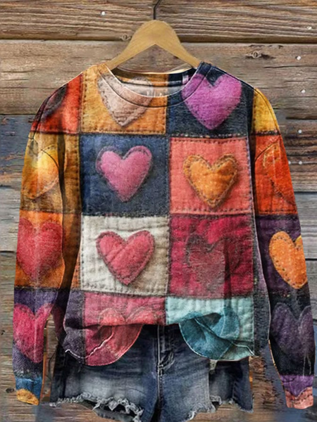 

Women's Valentine's Day Love Heart Print Graphic Long Sleeve Crew Neck Sweatshirt, Multicolor, Sweatshirts & Hoodies