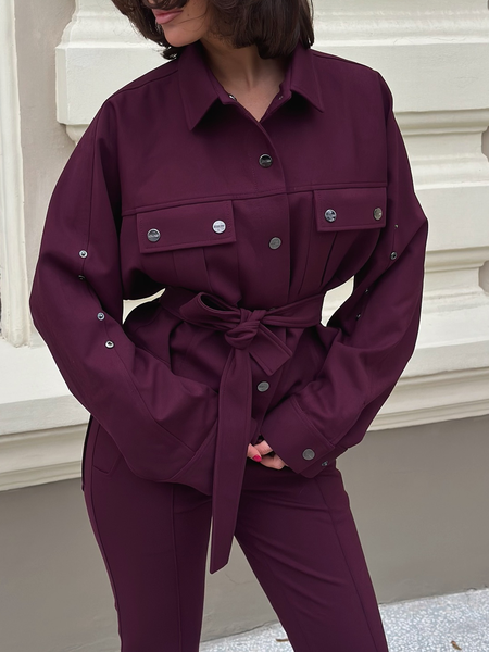 Casual Pockets Plain Shawl Collar Jacket With Belt, As picture, Jackets