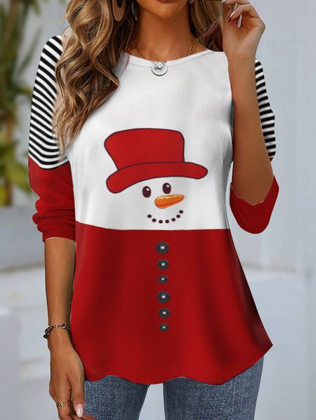 Women's Long Sleeve Tee T-shirt Spring/Fall Striped Jersey Crew Neck Daily Going Out Casual Top, Red, T-Shirts