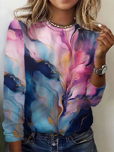 

Women's Long Sleeve Tee T-shirt Spring/Fall Abstract Jersey Crew Neck Daily Going Out Casual Top, Pink, T-Shirts