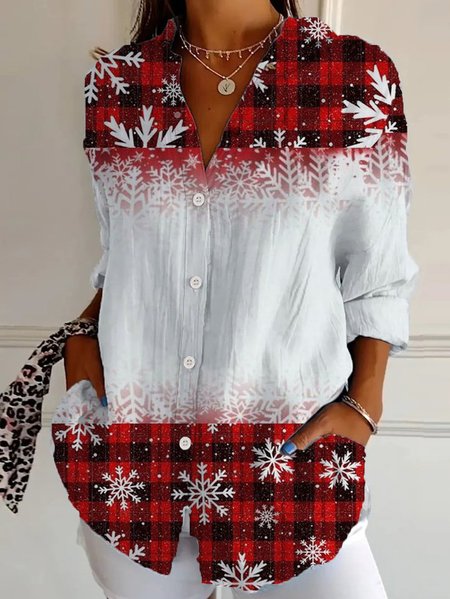 

Shirt Collar Long Sleeve Plaid Regular Loose Shirt For Women, Red, Shirts