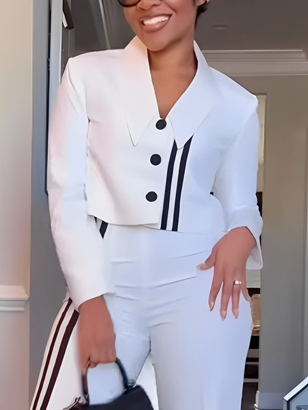

Urban Color Block Webbing Shawl Collar Shirt, Black-white, Blouses and Shirts