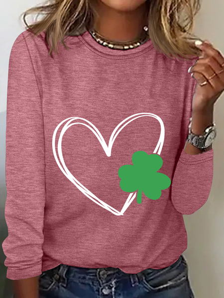 Shamrock Heart Casual Long Sleeve Shirt, Watermelon, Long sleeves