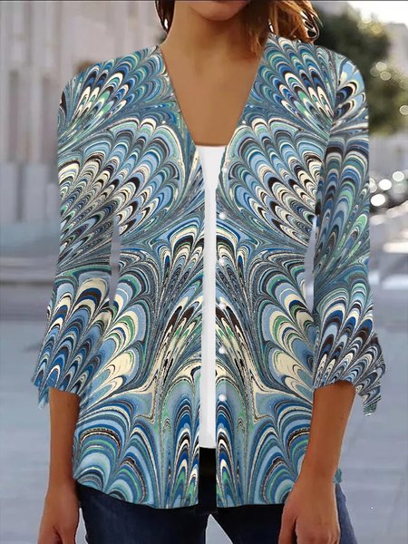 

Women's Geometric Regular Loose Kimono, Blue, Kimono