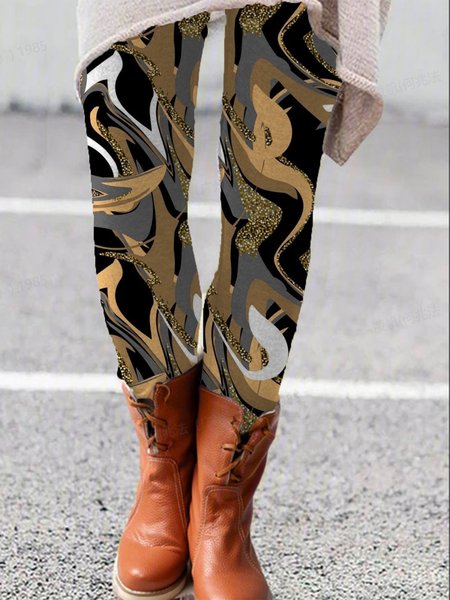 

Women's Casual Geometric Jersey All Season Long Leggings, Black, Leggings