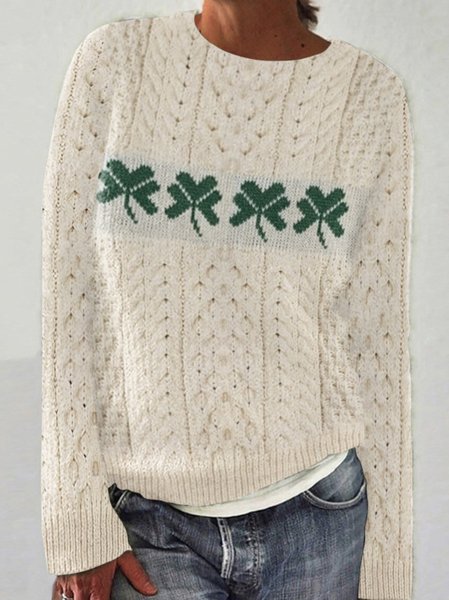 

Women St. Patrick's Day Wool/Knitting Animal St. Patrick's Long Sleeve Comfy Casual Sweater, Beige, Sweaters