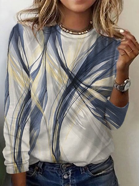 

Women's Long Sleeve Tee T-shirt Spring/Fall Geometric Jersey Crew Neck Daily Going Out Casual Top, Blue, T-Shirts