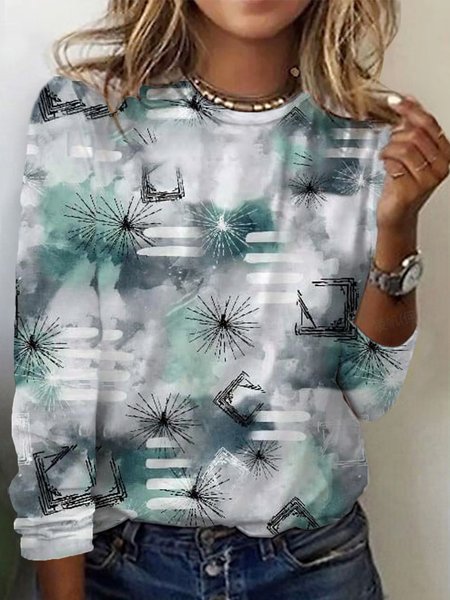 

Women's Long Sleeve Tee T-shirt Spring/Fall Abstract Jersey Crew Neck Daily Going Out Casual Top, Green, T-Shirts