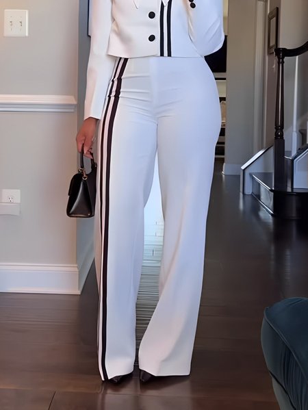 

Urban Color Block Fashion Pants, Black-white, Pants