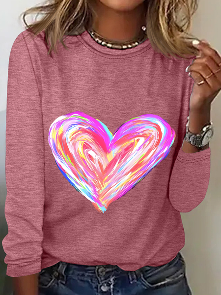 

Watercolor Heart Valentines Casual Long Sleeve Shirt, Watermelon, Long sleeves