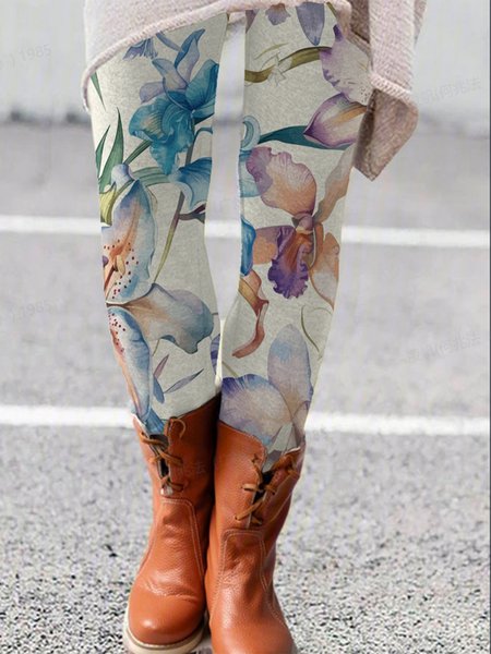

Floral Print Leggings, Gray, Leggings