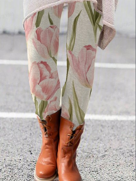

Women's Casual Floral Jersey All Season Long Leggings, Pink, Leggings
