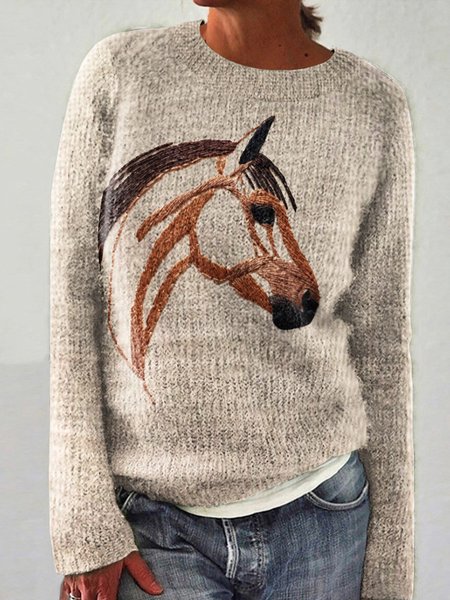 

Women Wool/Knitting Animal Long Sleeve Comfy Casual Sweater, Khaki, Sweaters