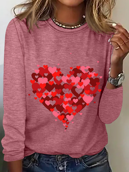 

Crew Neck Long Sleeve Valentine's Day Regular Medium Elasticity Loose Blouse For Women, Watermelon, T-shirts