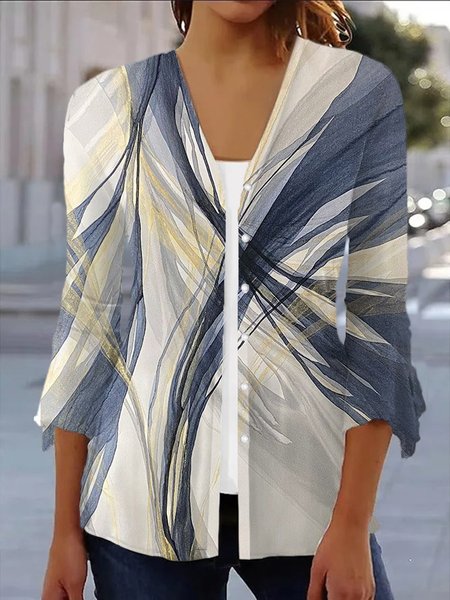 

Women's Spring/Fall Outerwear Casual Geometric Jersey Shawl Jacket, Gray, Coats