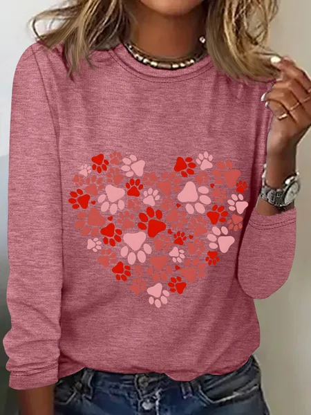 

Crew Neck Long Sleeve Heart/Cordate Regular Medium Elasticity Loose Blouse For Women, Watermelon, T-shirts