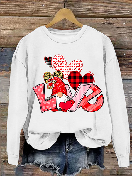 

Valentine's Day Gnome Print Casual Sweatshirt, White, Hoodies&Sweatshirts